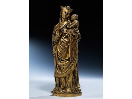 Vergoldete Bronzestatue einer Madonna mit dem Kind